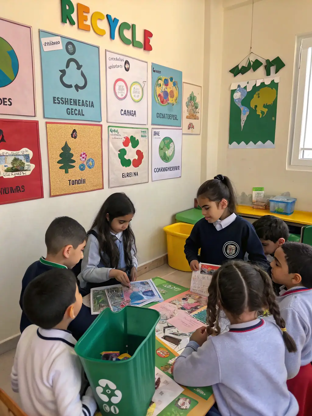 A photo showcasing Surfrider's educational program in a local school, with children learning about marine ecosystems and the importance of reducing plastic consumption.