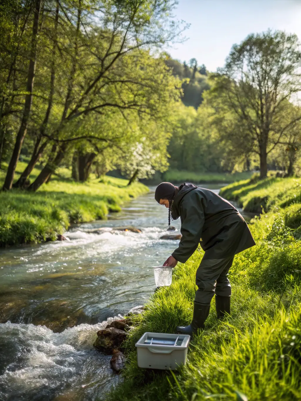 A photo of researchers collecting water samples from the ocean, with scientific equipment visible, representing Surfrider Foundation Europe's dedication to marine research.